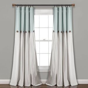 Lush Decor - 84"x40" Farmhouse Linen Button Light Filtering Win Blue/White
